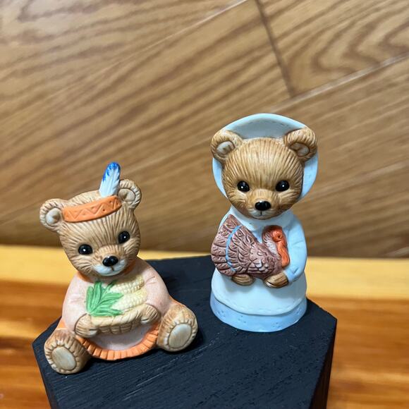 Vintage Homco Set 5312 Ceramic Figurines Thanksgiving Bears Fall Harvest 2 Piece - Picture 4 of 10